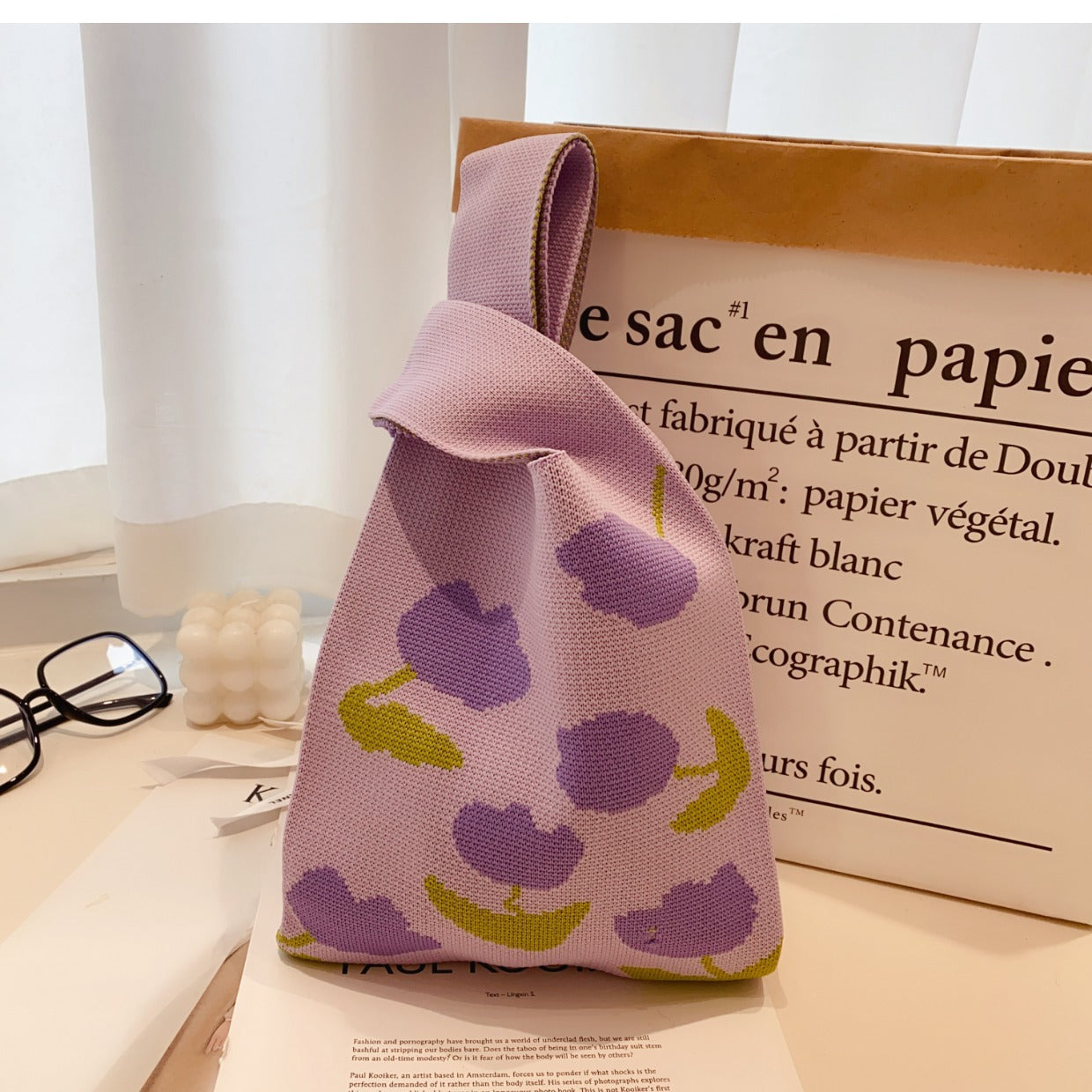 Purple Tulips Knitted Bag
