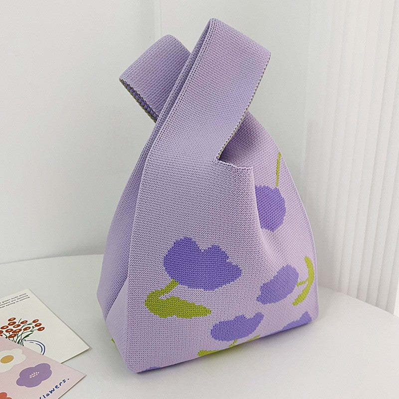 Purple Tulips Knitted Bag