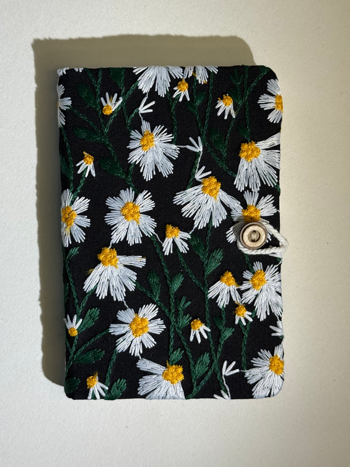 A6 Embroidered Notebook - Daisy Flowers Black
