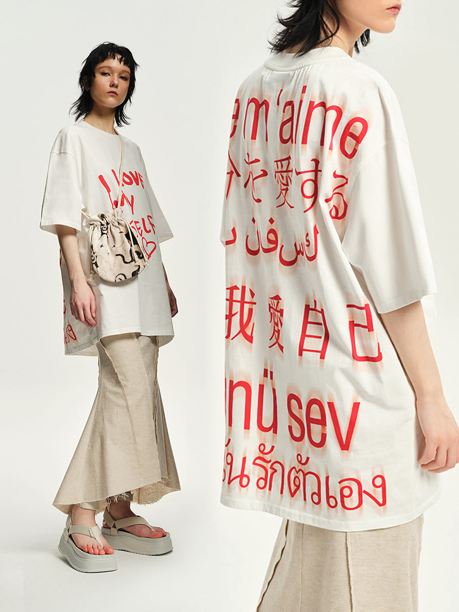 DAMAGE ASIA Love Yourself Graffiti Graphic Oversized Loose Summer T-Shirt