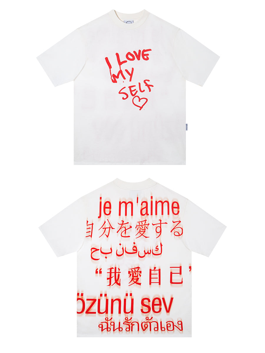 DAMAGE ASIA Love Yourself Graffiti Graphic Oversized Loose Summer T-Shirt