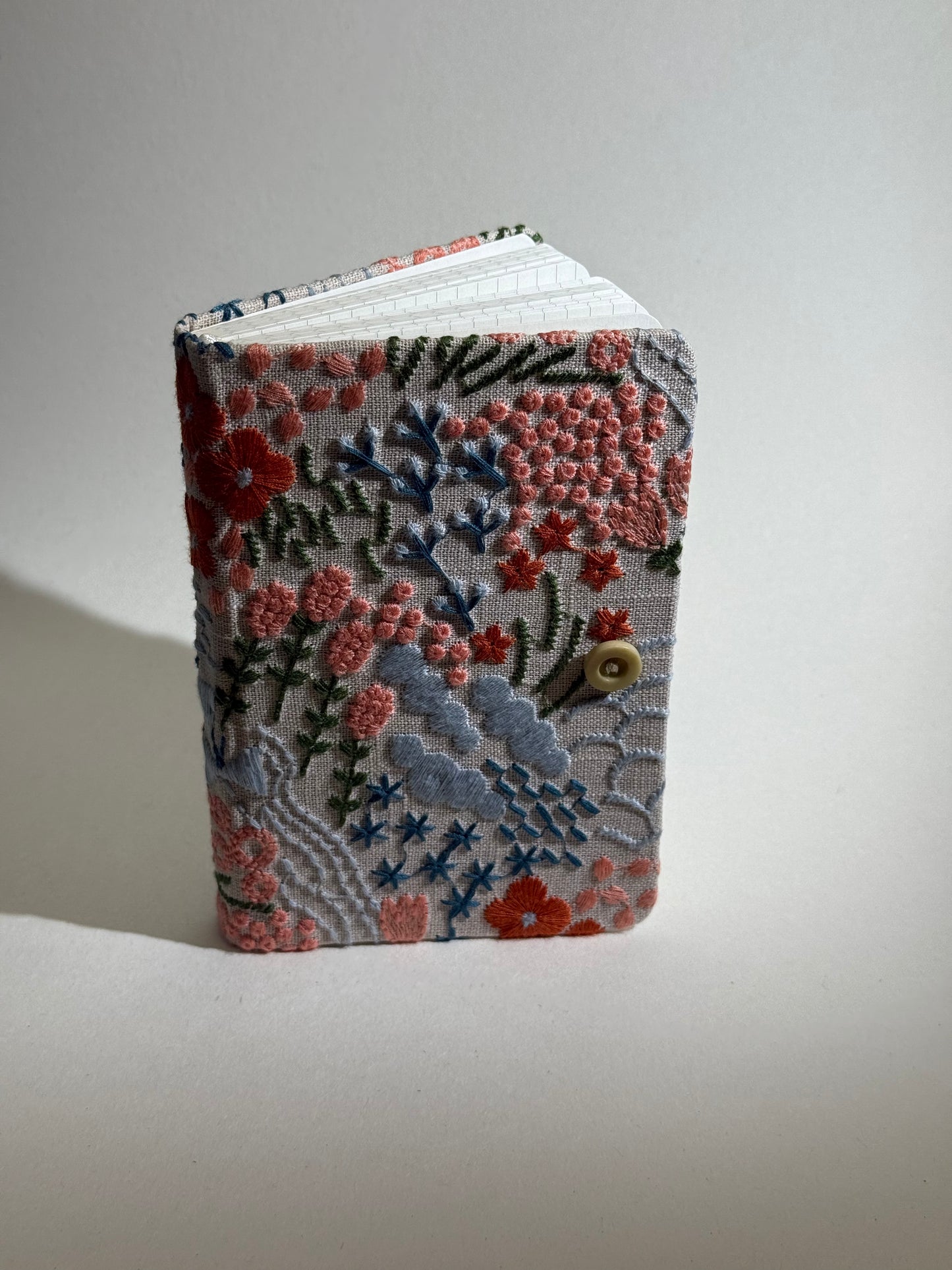 A6 Embroidered Notebook - Flowers on Natural Canvas