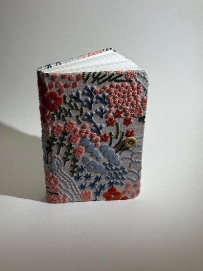 A6 Embroidered Notebook - Flowers on Natural Canvas