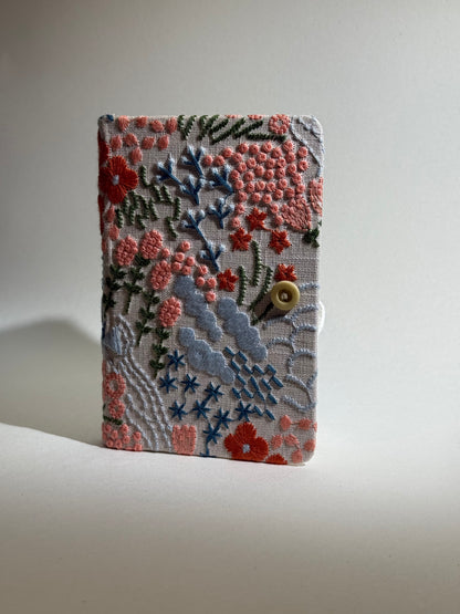 A6 Embroidered Notebook - Flowers on Natural Canvas