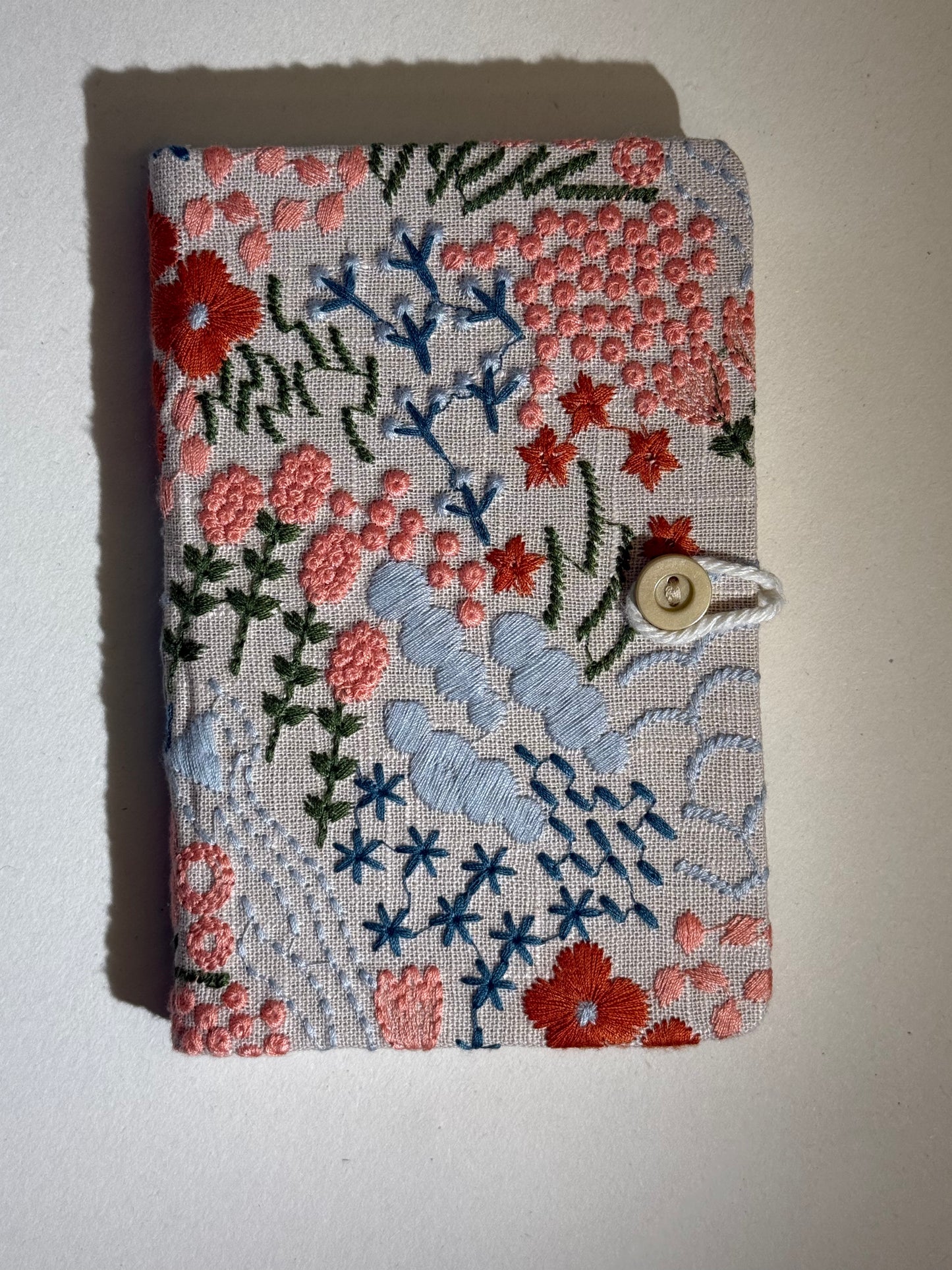 A6 Embroidered Notebook - Flowers on Natural Canvas
