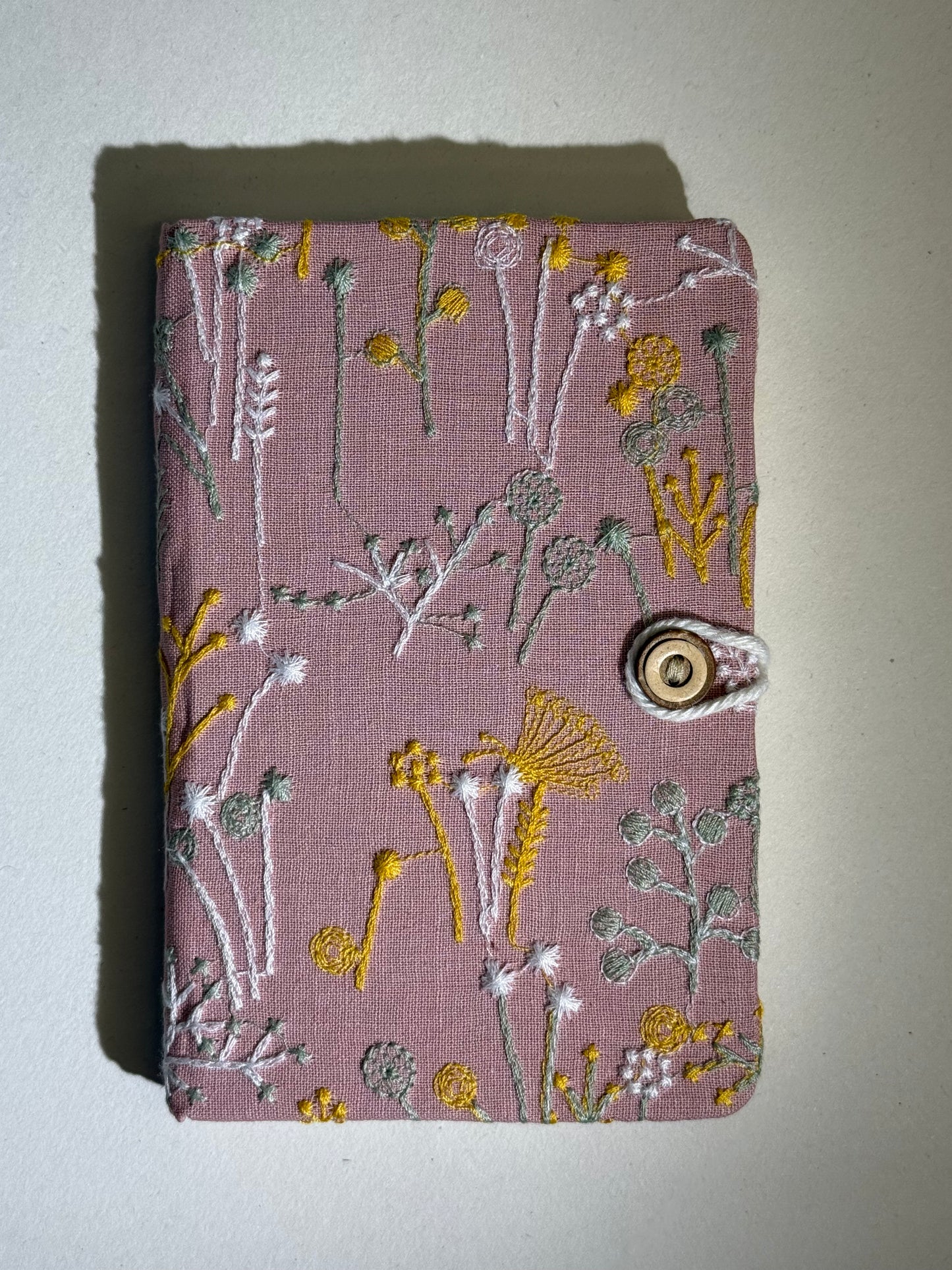 A6 Embroidered Notebook - Flowers on Pink Canvas