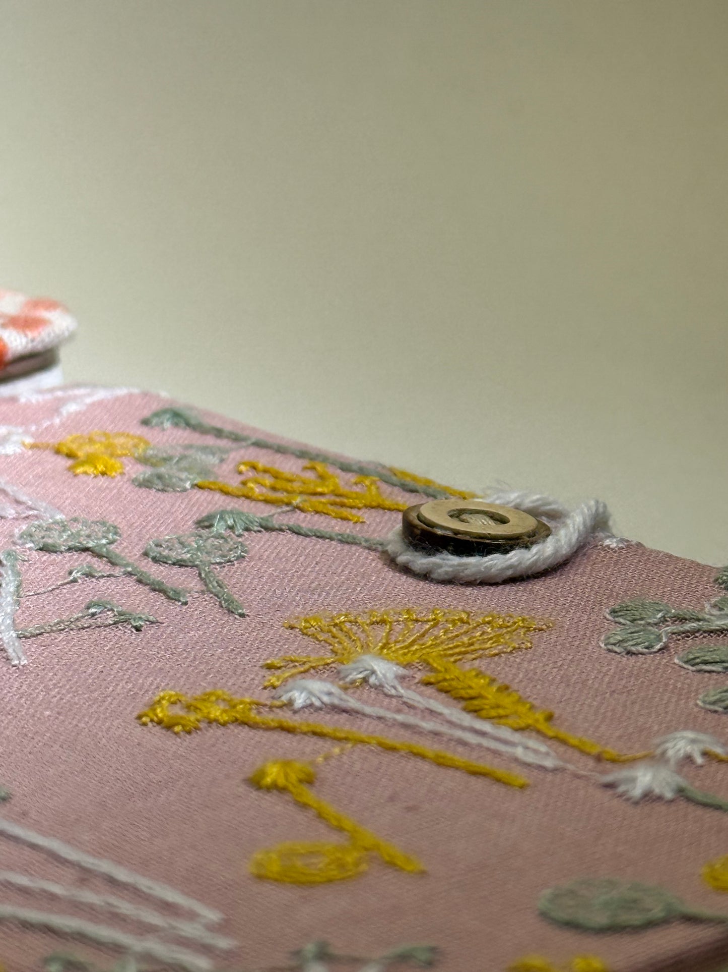 A6 Embroidered Notebook - Flowers on Pink Canvas