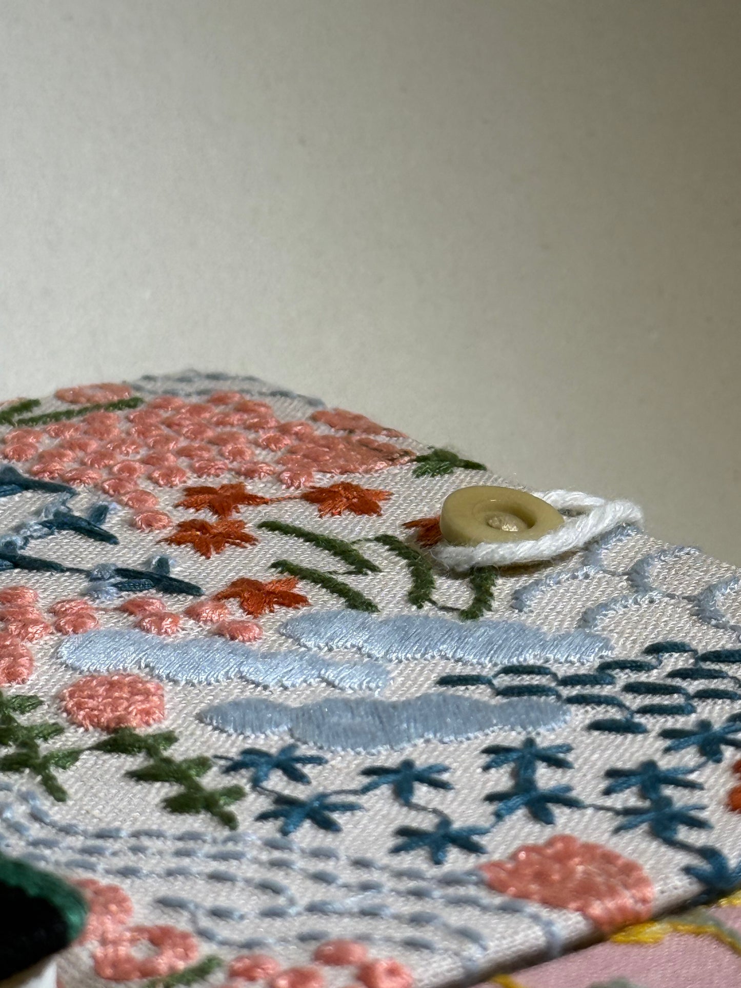 A6 Embroidered Notebook - Flowers on Natural Canvas